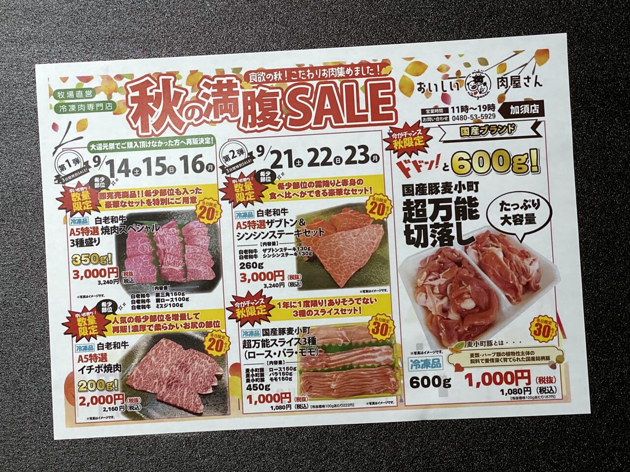 秋の満腹SALEチラシ（表）