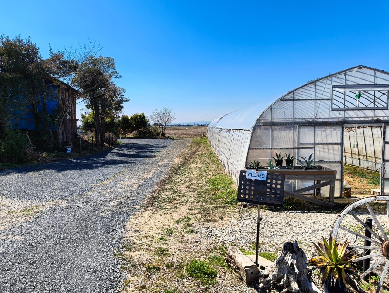 ビニールハウス横が駐車場